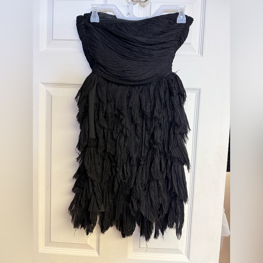 Elizabeth and James Silk Chiffon Black Strapless Foliage Dress Size 2 Cocktail - Picture 10 of 15